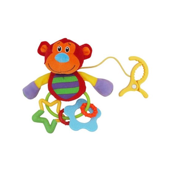 Plyšová hračka s chrastítkem Baby Mix opička klipem Červená