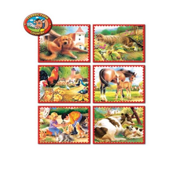 Skládací obrázkové kostky 12 ks zvířátka z farmy Modrá