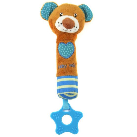 Dětská pískací plyšová hračka s kousátkem Baby Mix medvídek modrý Dle obrázku