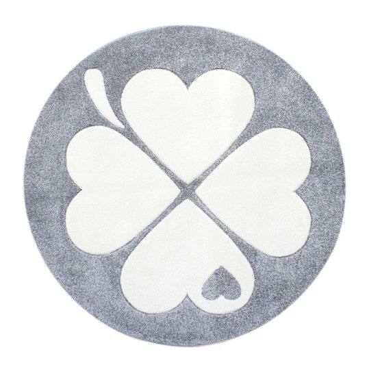 Dětský kulatý koberec čtyřlístek stříbrnošedý - bílý