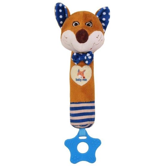 Dětská pískací plyšová hračka s kousátkem Baby Mix liška modrá