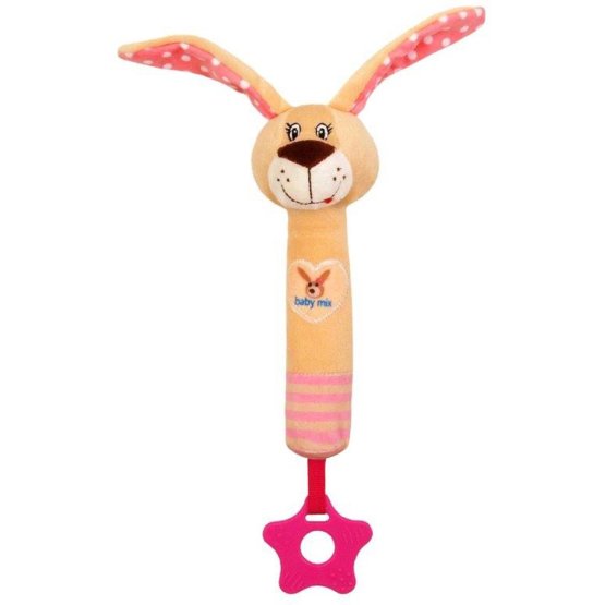 Dětská pískací plyšová hračka s kousátkem Baby Mix králíček růžová
