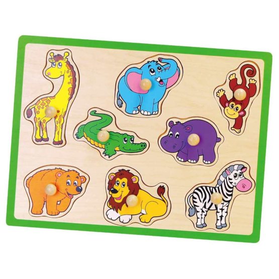 Dětské dřevěné puzzle s úchyty Viga ZOO Multicolor