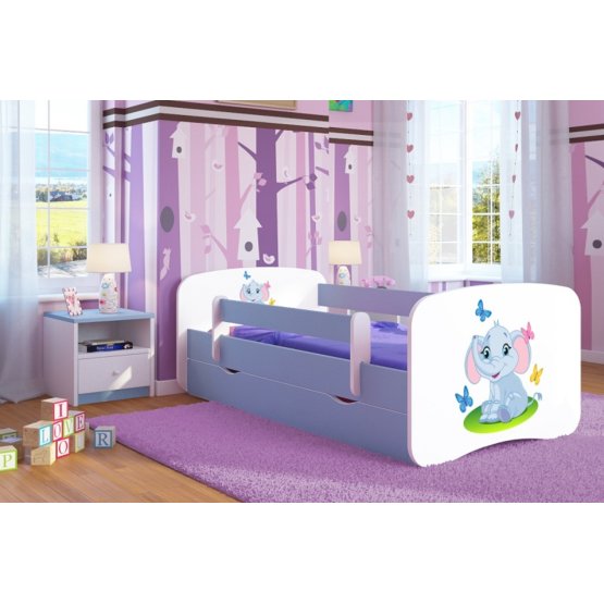 Dětská postel se zábranou Ourbaby - Slůně - modrá