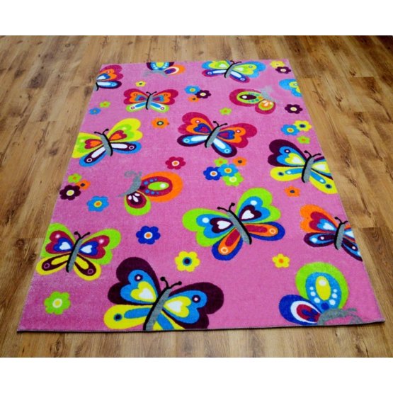 Dětský koberec Motýlci Lea světle růžový