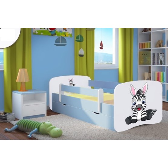 Dětská postel se zábranou Ourbaby - zebra - modrá