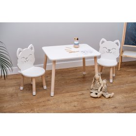 Dětský stůl s židlemi - Kočička - bílý