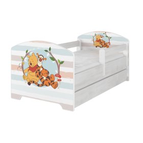 Dětská postel se zábranou - Medvídek Pú a tygr - dekor norská borovice