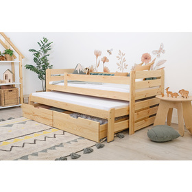 Dětská postel s přistýlkou a zábranou Praktik - přírodní