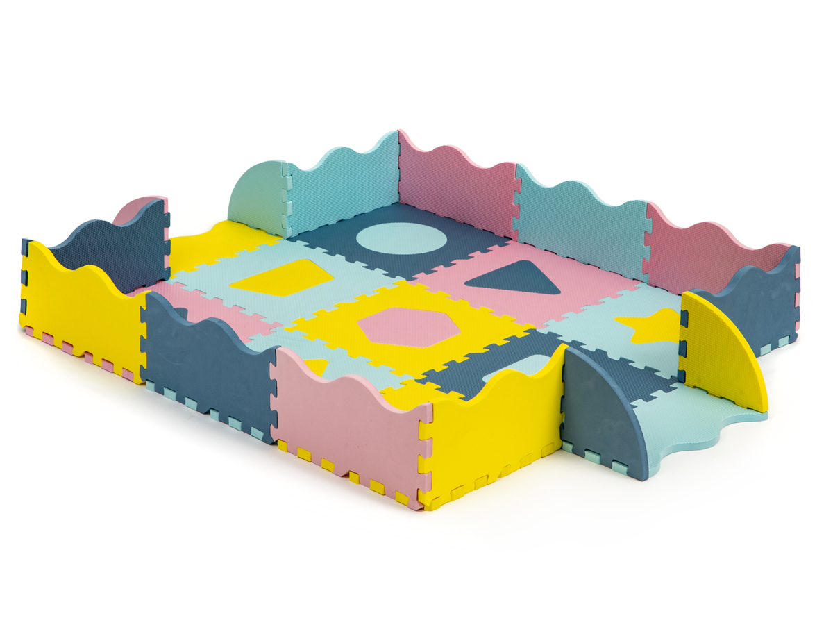 Pěnový koberec EcoToys puzzle mat colorful čtverec modrá růžová