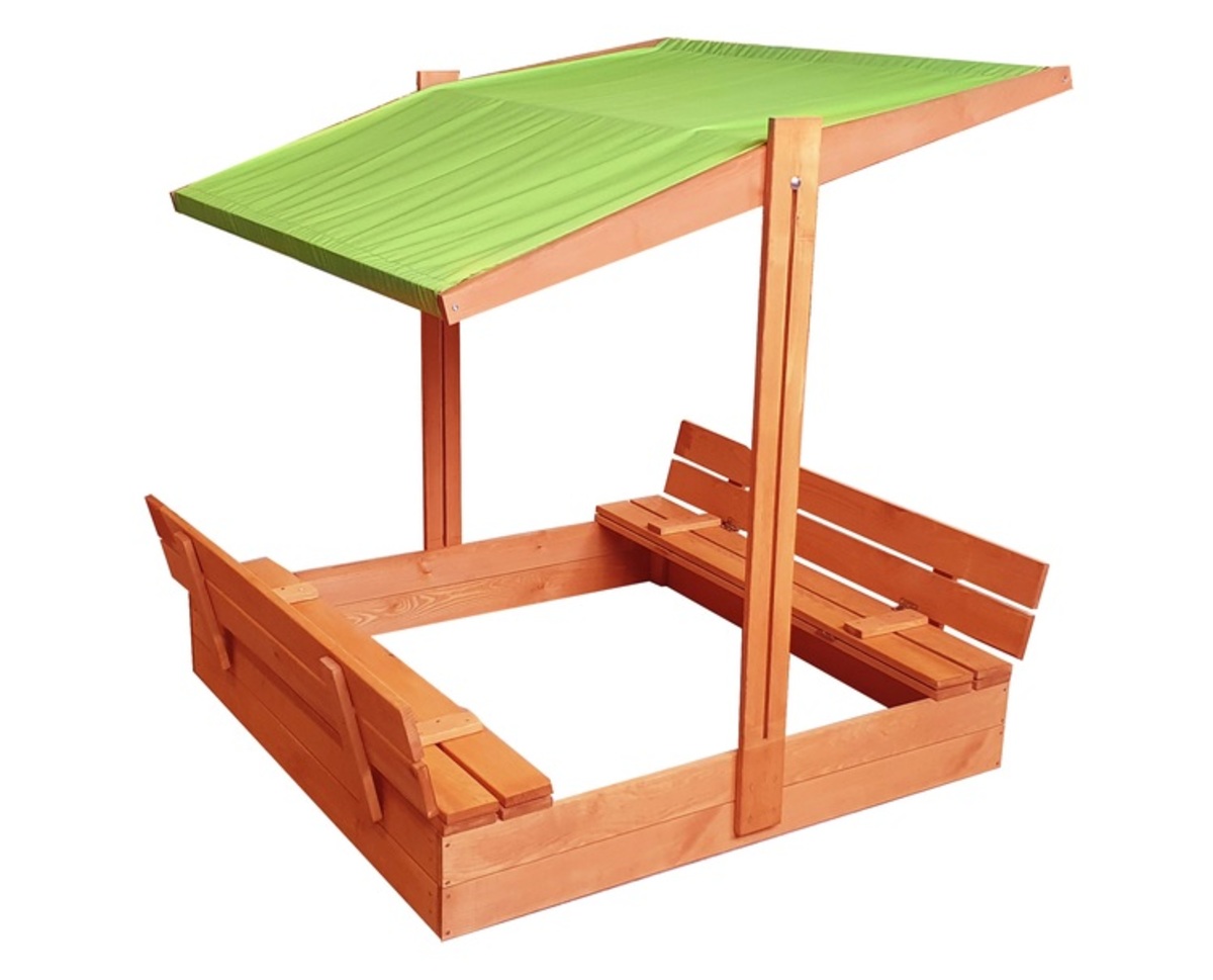 Uzavíratelné pískoviště s lavičkami a stříškou 120 x 120 - zelené green