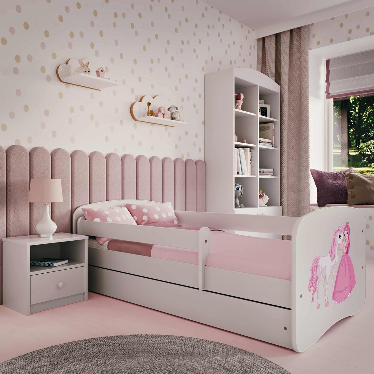 Dětská postel se zábranou Ourbaby - Princezna s koníkem - bílá - postel bez úložného prostoru 180x80 cm