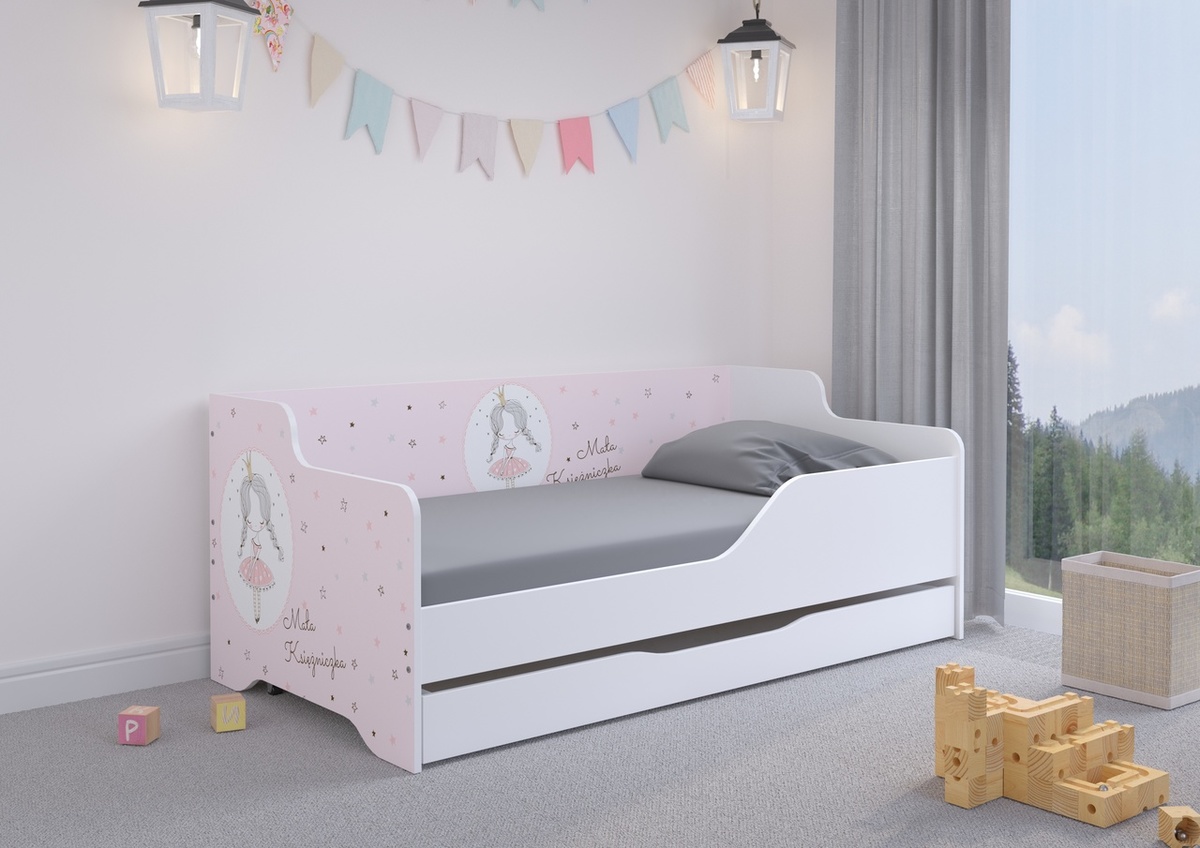 Dětská postel se zády LILU 160 x 80 cm - Princezna - postel bez úložného prostoru - zábrana (A - levá)