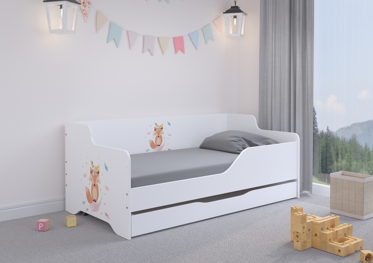 Dětská postel se zády LILU 160 x 80 cm - Liška - postel + přistýlka - zábrana (B - pravá)