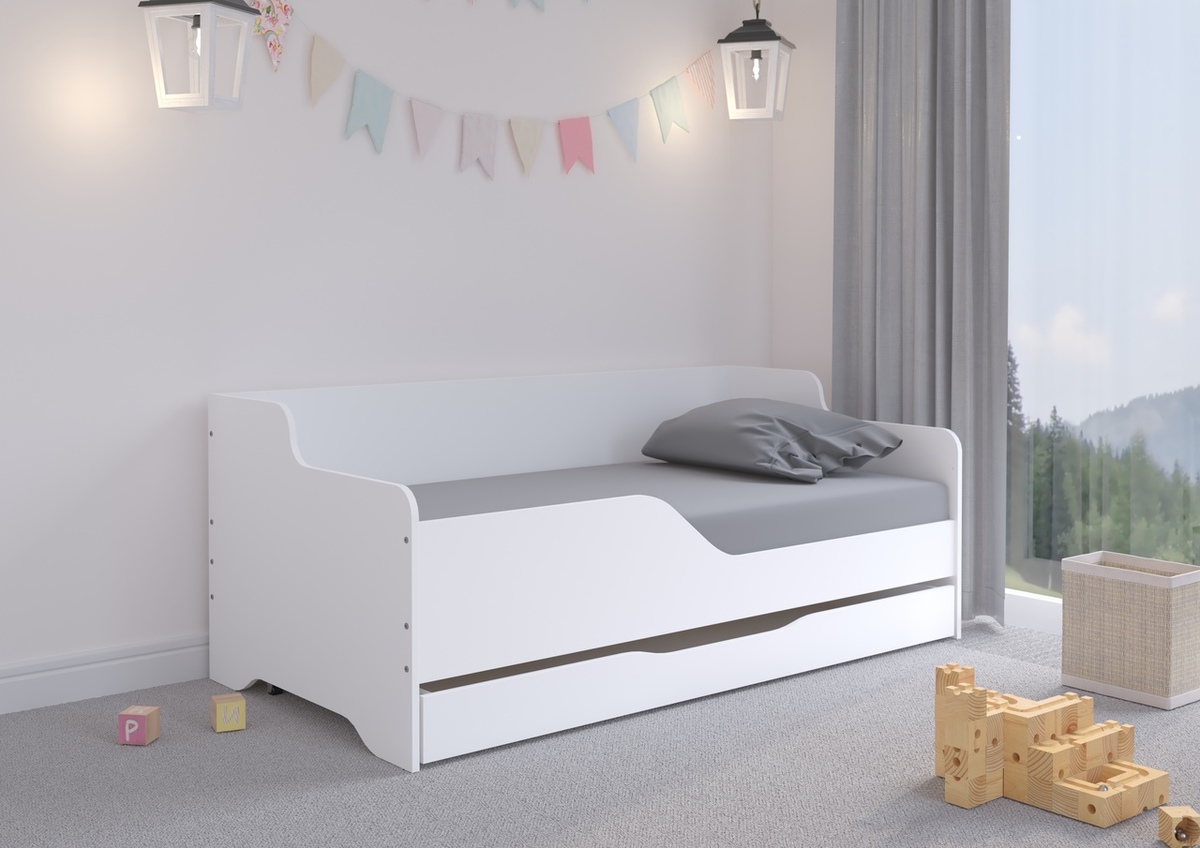 Dětská postel se zády LILU 160 x 80 cm - Bílá - postel bez úložného prostoru - zábrana (A - levá)