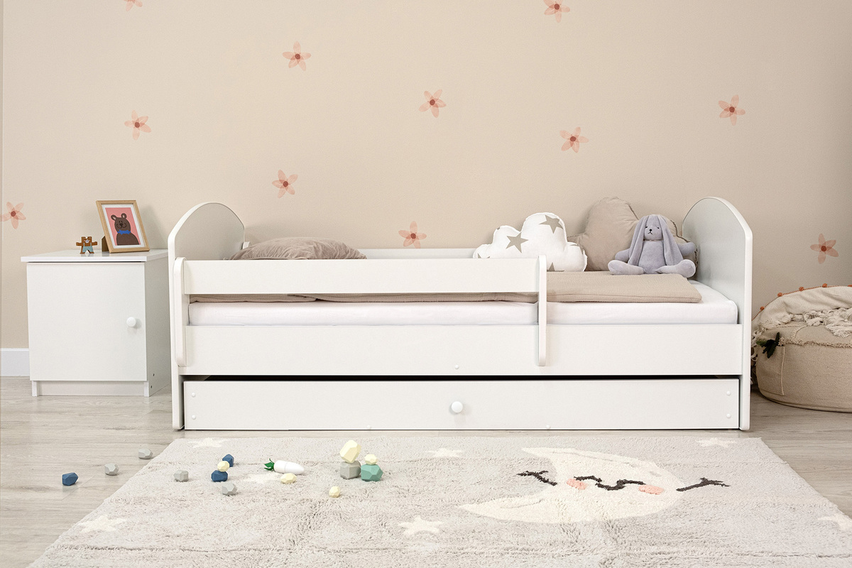 Dětská postel Ourbaby se zábranou - bílá - postel + úložný prostor 140x70 cm