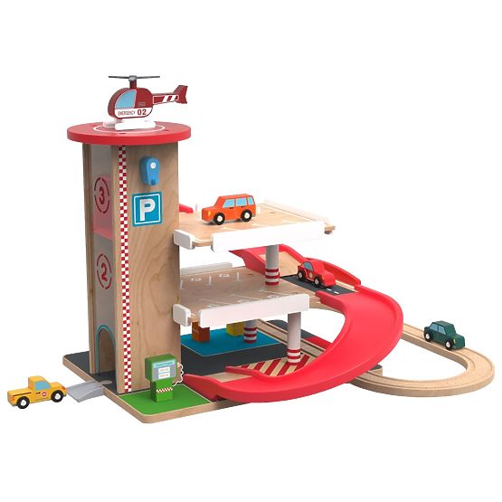 2Kids Toys Dřevěná garáž s vláčkodráhou