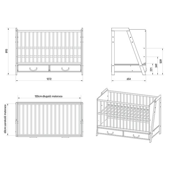 2v1 Postýlka a psací stůl CONE 120x60 - SCANDI