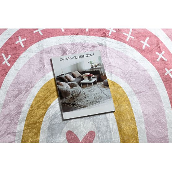 BAMBINO 47810 mycí kulatý kobereček Duha, tečky pro děti protiskluz - bílá / růžový