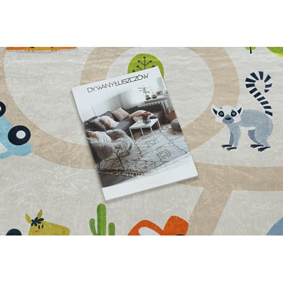 BAMBINO 50230 mycí kobereček Zoologická zahrada, ulice pro děti protiskluz - béžový / zelená