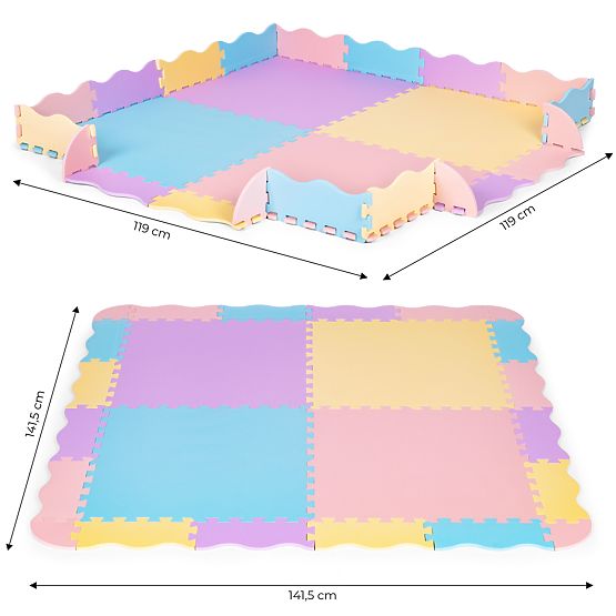 Barevná pěnová podložka pro děti s ohrádkou 141,5x141,5 cm 24 ks IPLAY