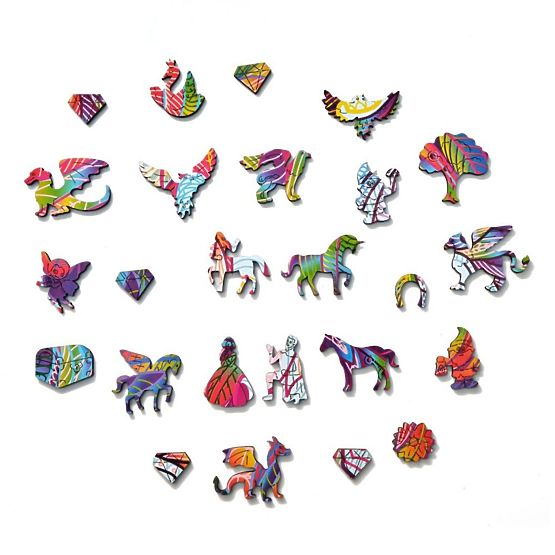 Barevné dřevěné puzzle - jednorožec