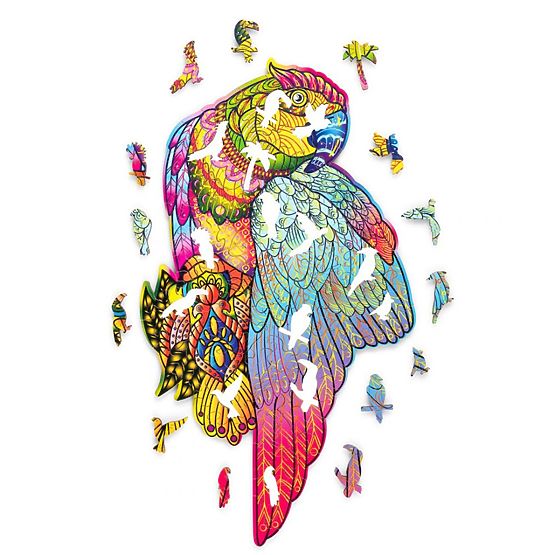 Barevné dřevěné puzzle - papoušek