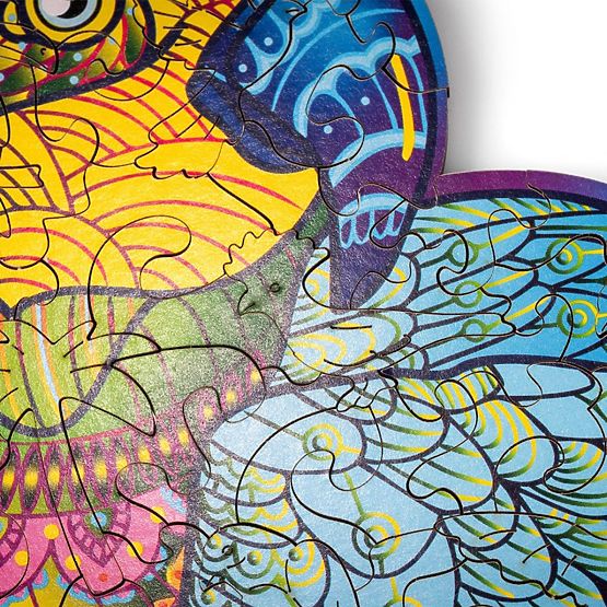 Barevné dřevěné puzzle - papoušek