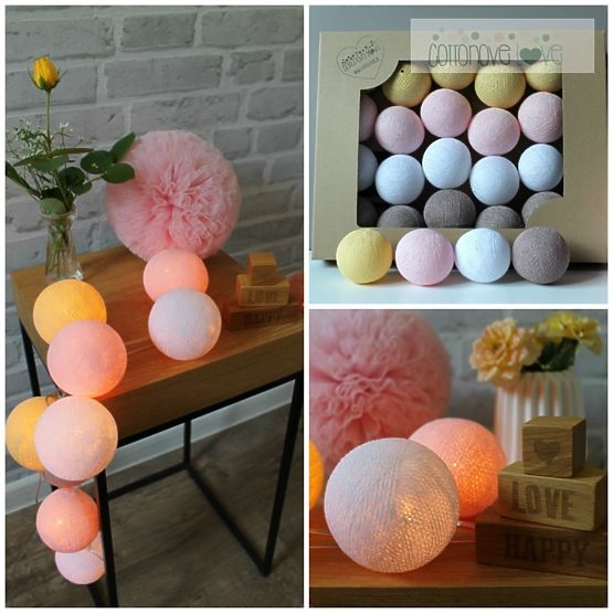 Bavlněné svítící LED kuličky Cotton Balls - cukrová vata