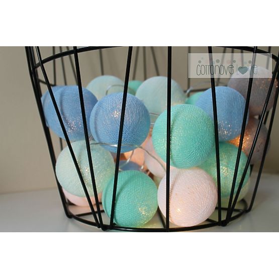 Bavlněné svítící LED kuličky Cotton Balls - mint pastel