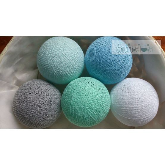 Bavlněné svítící LED kuličky Cotton Balls - mint pastel