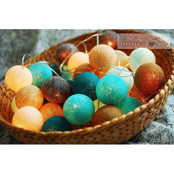 Bavlněné svítící LED kuličky Cotton Balls - tyrkysové