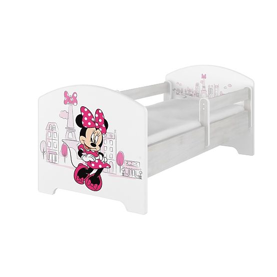 Bazar - Dětská postel se zábranou - Minnie Mouse v Paříži - dekor norská borovice