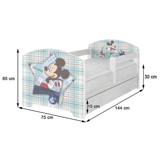 Bazar - Dětská postel se zábranou - Minnie Mouse v Paříži - dekor norská borovice