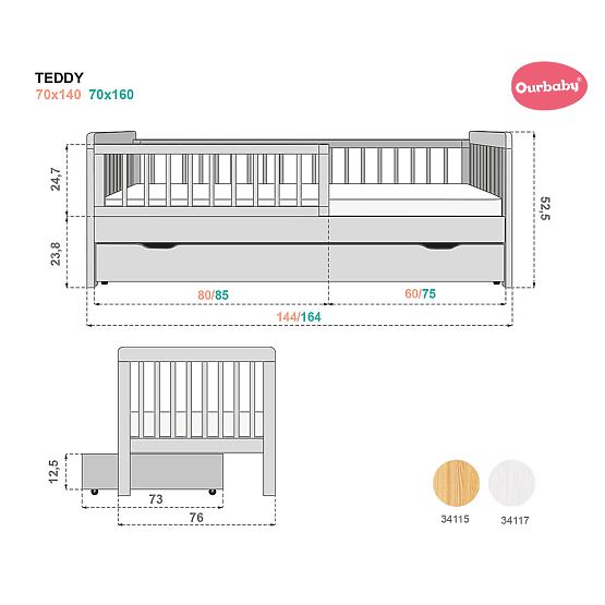 Bazar - Dětská postel se zábranou TEDDY - přírodní