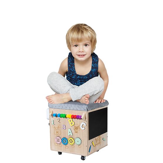 Bazar - Dřevěný Montessori Activity taburet - přírodní / šedý
