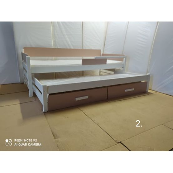 BAZAR - Ourbaby dětská postel s přistýlkou Dois - bílo-pudrová 200x90 cm