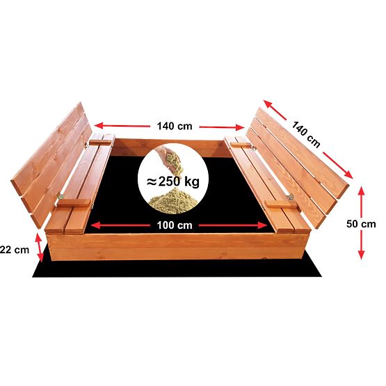 Bazar - Uzavíratelné pískoviště s lavičkami 140 x 140 - impregnované