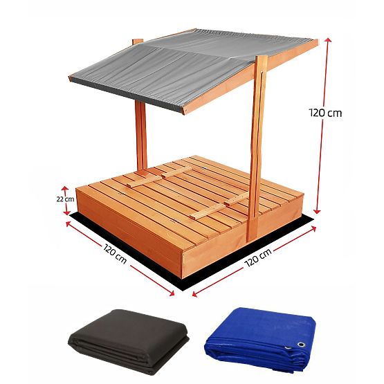 Bazar - Uzavíratelné pískoviště s lavičkami a stříškou 120 x 120 - šedá