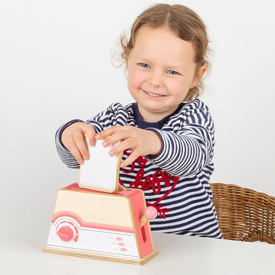 Bigjigs Toys Dřevěný toaster růžový