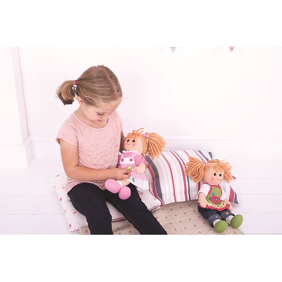 Bigjigs Toys Modré puntikované šaty s jelenem pro panenku 28 cm