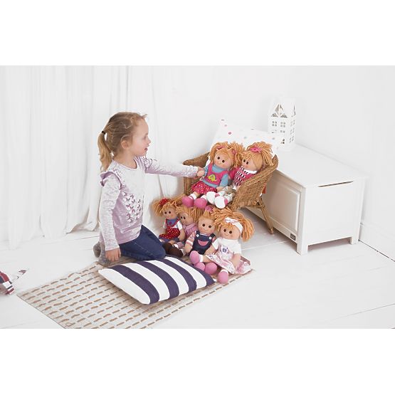 Bigjigs Toys Modré puntikované šaty s jelenem pro panenku 28 cm