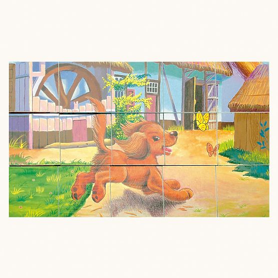 Bino Dřevěné obrázkové kostky domácí zvířátka 15 dílů