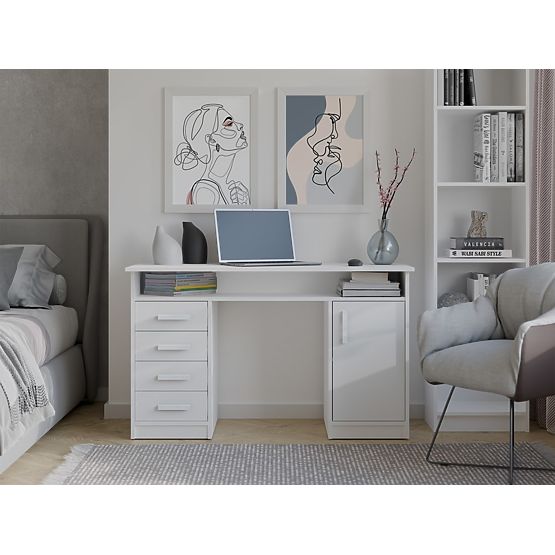 BIURKO ADA BIAŁE 125 Cm 4 Szuflady Szafka Półki Do Biura Pokoju Na Laptop