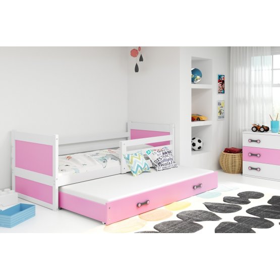 Dětská postel s přistýlkou Rocky - bílo-růžová