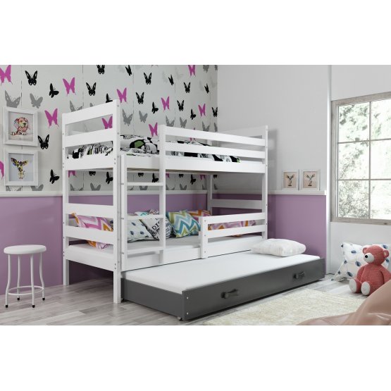 Dětská patrová postel s přistýlkou Erik - bílo-šedá