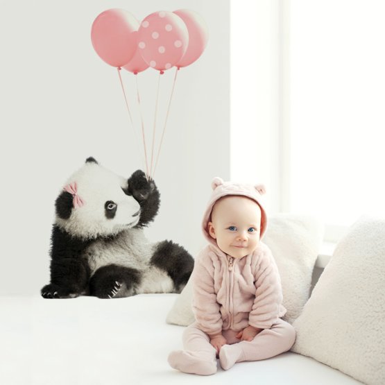 Dekorace na zeď DEKORNIK - panda s růžovými balonky
