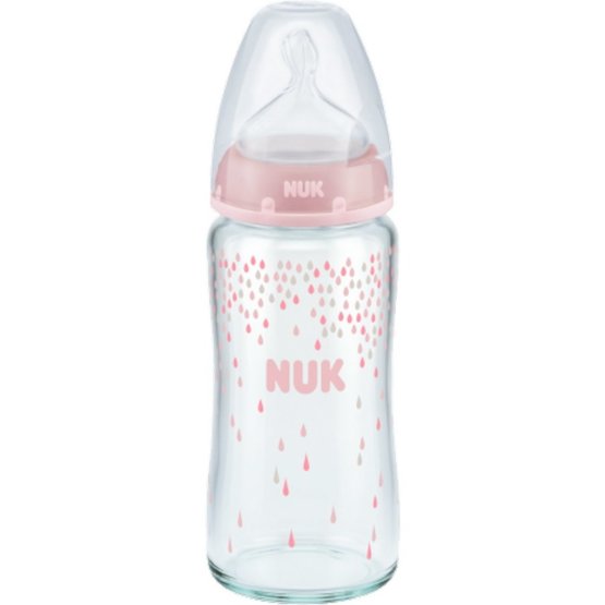 Skleněná kojenecká láhev NUK First Choice 240 ml růžová