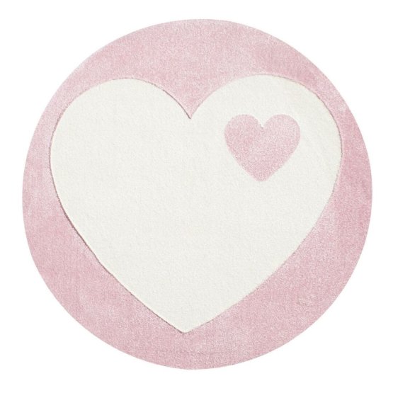 Dětský kulatý koberec srdíčko bílo - růžový