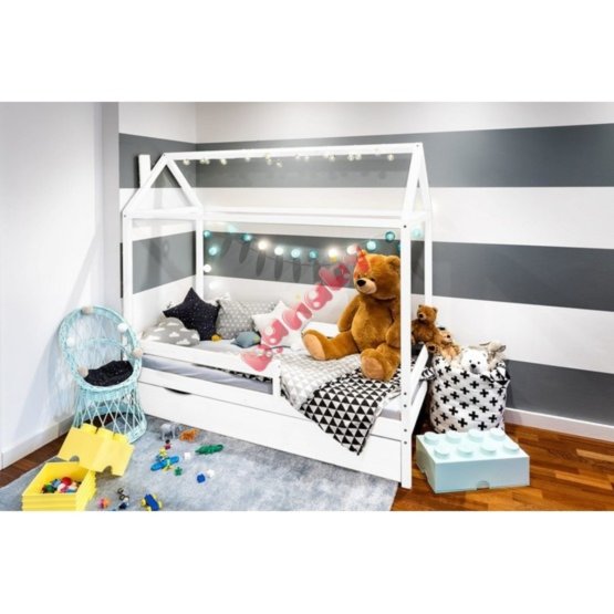 BAZAR - Dětská postel domeček Paul s šuplíkem - bílá 200x90 cm
